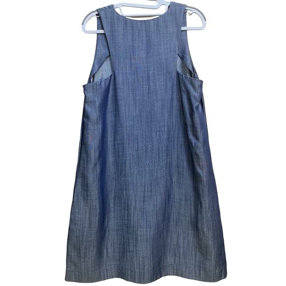 MORGAN CARPER Anthropologie Denim Blue Chambray SEKA V-Neck Sheath Dress Size M - Picture 6 of 9